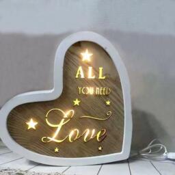 Light Up Christmas Wooden Frame Love Plaque Led Heart Xmas Tabletop