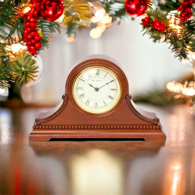 Mantel Clock Wooden Napoleon Black Roman Numerals Spade Hands Wm