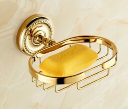 Luxury Gold Color Brass Wall Mounted Bathroom Soap Dish Holder Basket