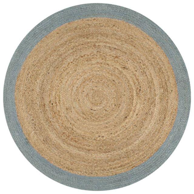 Round Jute Rug Olive Green Border 90 Cm Handmade Braided Natural