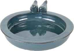 Round Ceramic Bird Bath Blue Glaze Garden Outdoor Seed Feeder Bowl