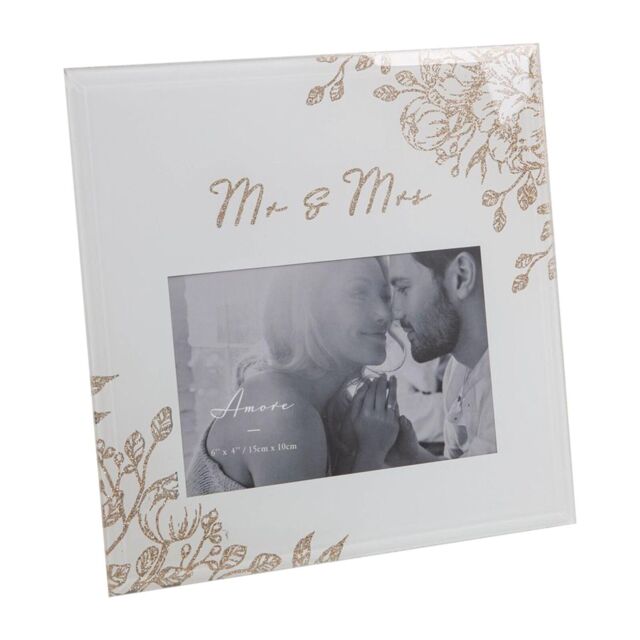 "Grey Glass 6""x4"" Photo Frame With Glitter / Wording - Choose Design"