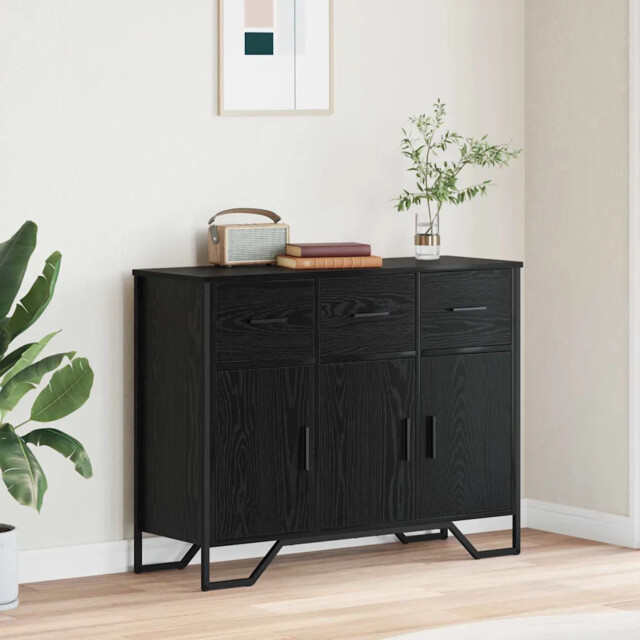 Sideboard Black Oak 97 X 32.5 X 74.5 Cm Engineered Wood Vidaxl