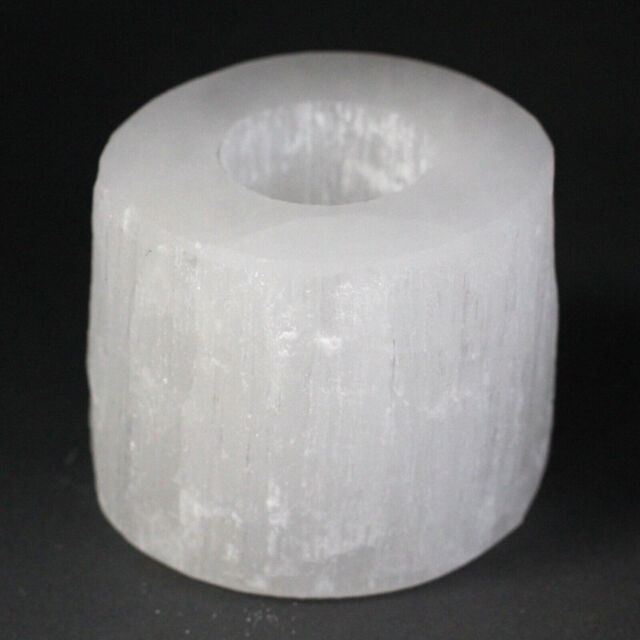 8cm Cylinder Natural White Selenite Crystal Tea Light Candle Holder