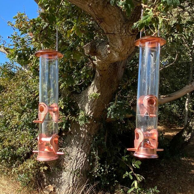 2 X Copper Style Hanging Bird Seed Feeder With 4 Feeding Ports Garden
