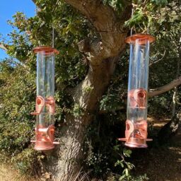 2 X Copper Style Hanging Bird Seed Feeder With 4 Feeding Ports Garden