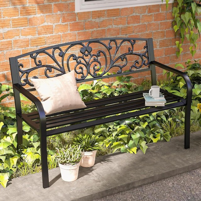 Garden Bench Metal 2 Seater Steel Patio Loveseat Outdoor Seat