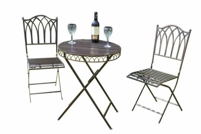 Versailles Style Folding Metal Bistro Set In Antique Bronze Finish
