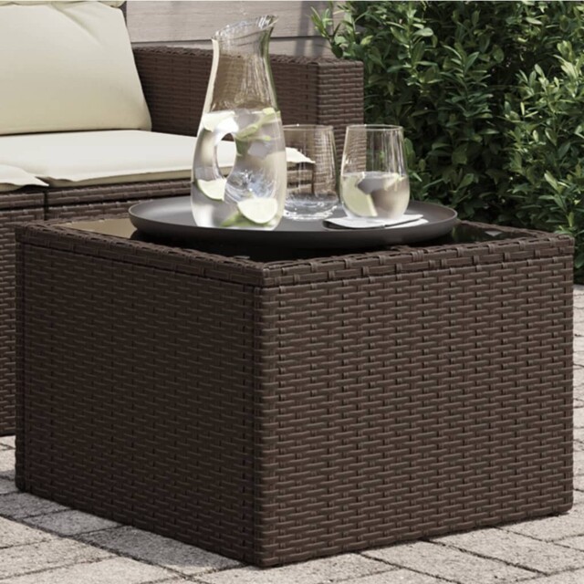 Outdoor Patio Poly Rattan Square Garden Coffee Table With Glass Top