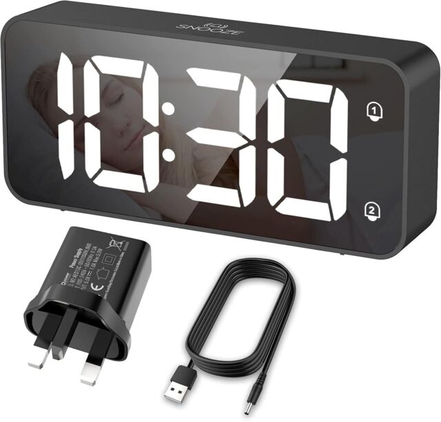 Hermic Alarm Clock Bedside Mains Powered Large Digital Led Display,