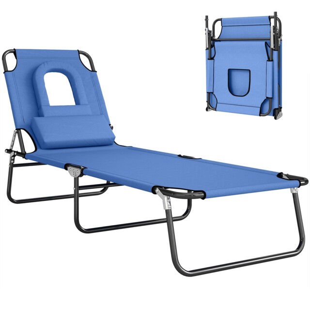 Outsunny Folding Sun Lounger With Face Hole 4-position 1 Pack Blue