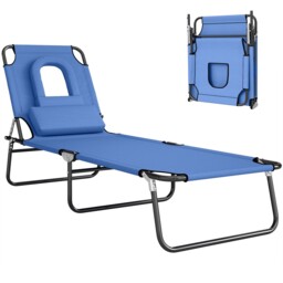 Outsunny Folding Sun Lounger With Face Hole 4-position 1 Pack Blue