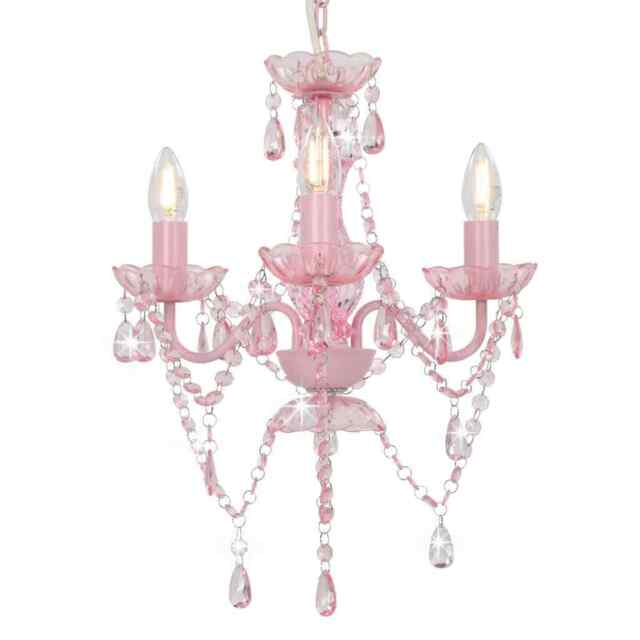 Chandelier With Beads Pink Round 3 X E14 Vidaxl