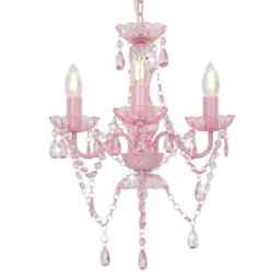 Chandelier With Beads Pink Round 3 X E14 Vidaxl
