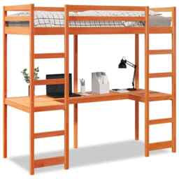 Loft Bed Frame With Desk Wax Brown 80x200 Cm Solid Wood Pine Vidaxl