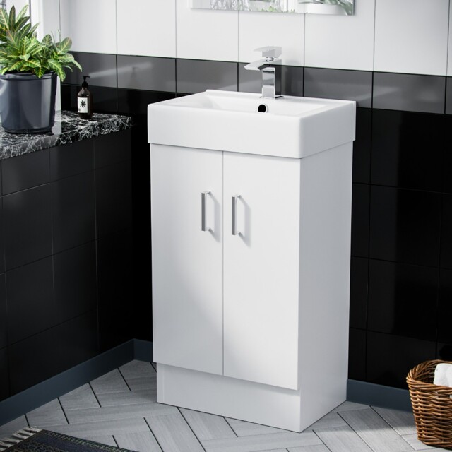 Nes Home 450mm White Basin Sink Flat Pack Vanity Cabinet Unit Bathroom