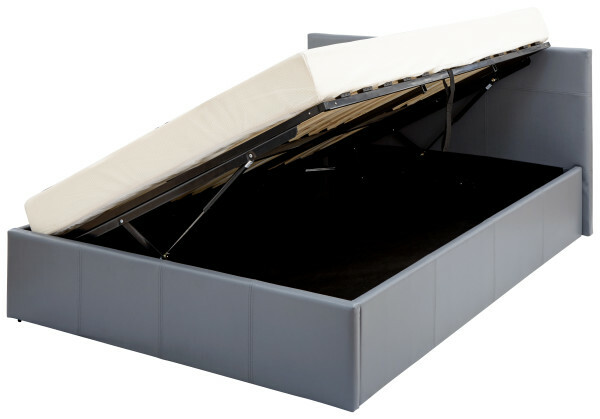 Grey Side Lift 5ft King Ottoman Faux Leather Gas Lift Bed Inc Pocket