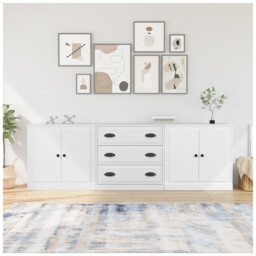 Sideboard 70x35.5x67.5cm White Engineered Wood 3 Drawers 4 Pvc Doors
