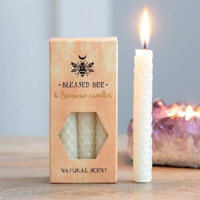 6 X Cream Beeswax Spell Candles Solid Colour Ritual Pagan Witchcraft