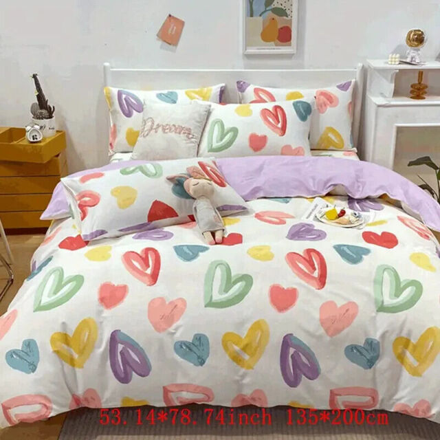 3pcs Rainbow Heart Bedding Set - Breathable 100% Polyester Duvet Cover