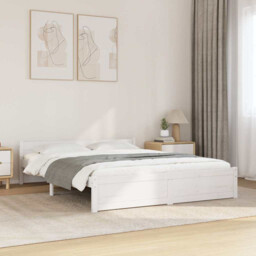 Bed Frame 160x200 White Solid Pine Slatted Base Modern Minimalist Easy