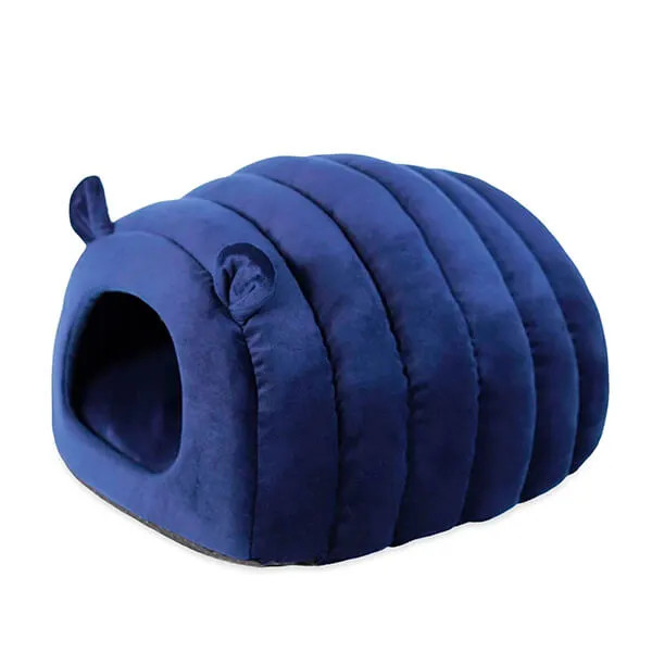 40 Winks Cat Bed Navy Velvet Hideaway Soft Cosy Pet House Indoor