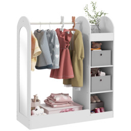 Kids Clothes Rail Pink Mdf 92x36x106cm Mirror Shelf Shoe Storage For