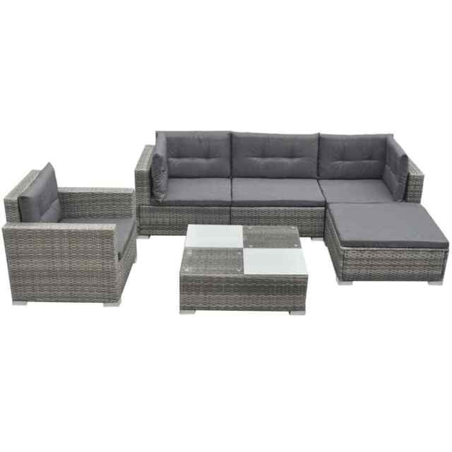 6 Piece Garden Lounge Set With Cushions Poly Rattan Grey Vidaxl
