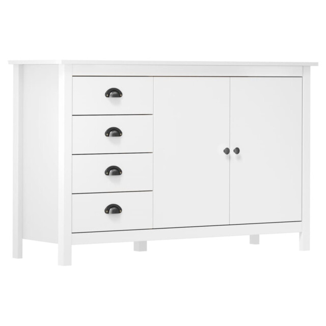 Sideboard White Solid Pine 130x40x80cm 4 Drawers 2 Doors With Stoppers