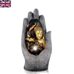 Cascading Palm Buddha Fountain With Led Lights - Tranquil Garden Water