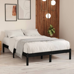 Bed Frame Solid Pine Wood Black 200x200 Cm Slatted Rustic Platform, No