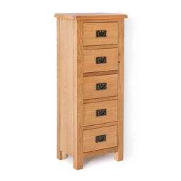 Surrey Oak Tallboy Chest Of Drawers Solid Wooden Tall Narrow Bedroom