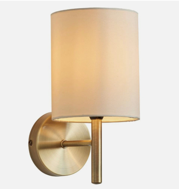 Wall Light Brass Brio In Antique & Cream Faux Silk Fabric Shade Endon