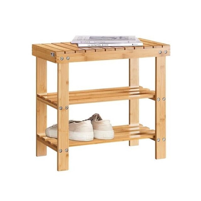 Sobuy Bamboo Shoe Rack With Seat On Top, Bathroom Shelf,