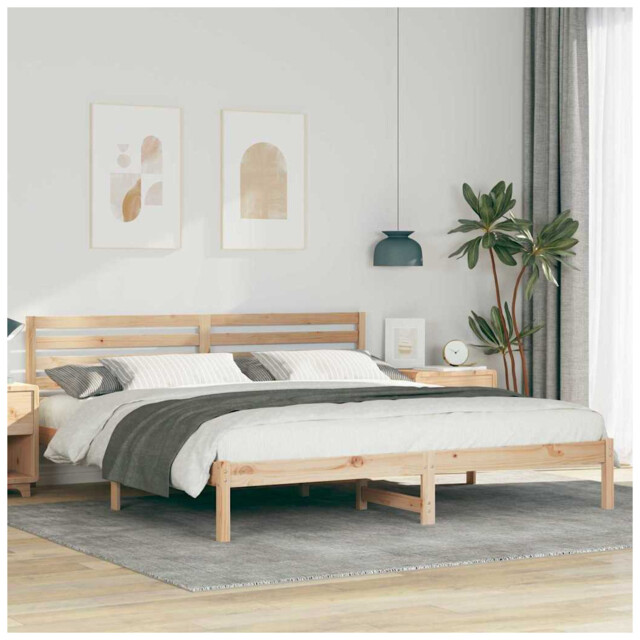 Bed Frame Solid Pine Wood 180x200cm Natural Platform Slatted