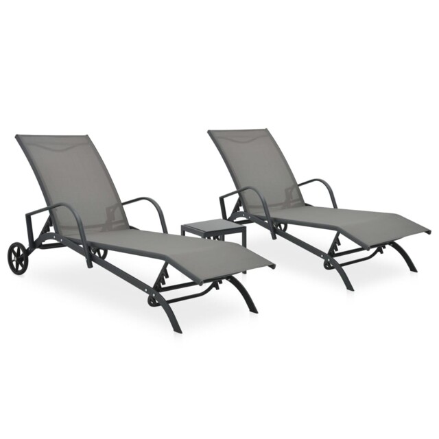 Sun Loungers 2 Pcs With Table Textilene And Steel Vidaxl