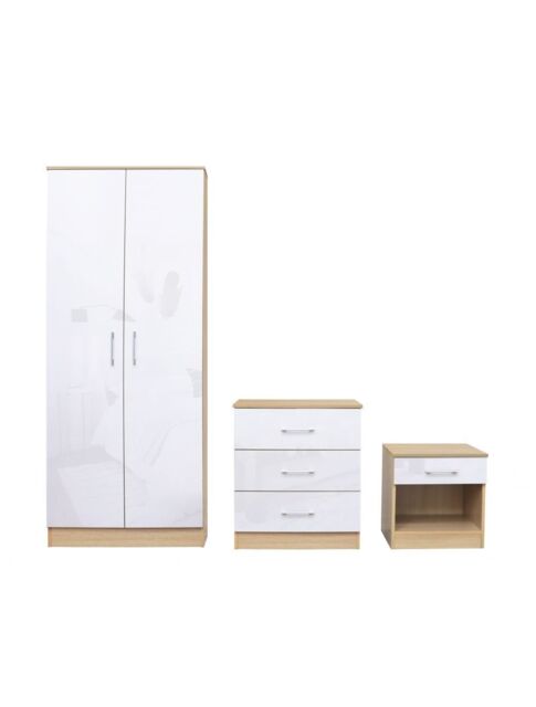 Dakota White Gloss And Oak Bedroom Set
