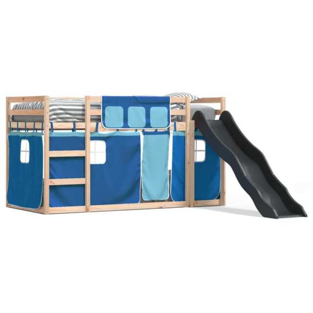 Bunk Bed With Slide And Curtains Blue 80x200 Cm Vidaxl