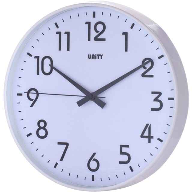 30cm Wall Clock Bold Clear Dial In White By Unity - In Box