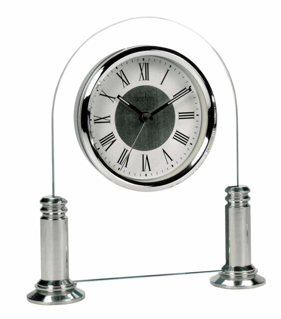 Mantel Clock Polished Metal Clear Glass Traditional Office Table Desk