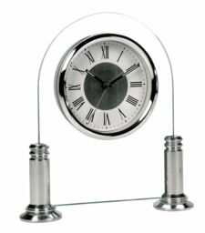 Mantel Clock Polished Metal Clear Glass Traditional Office Table Desk