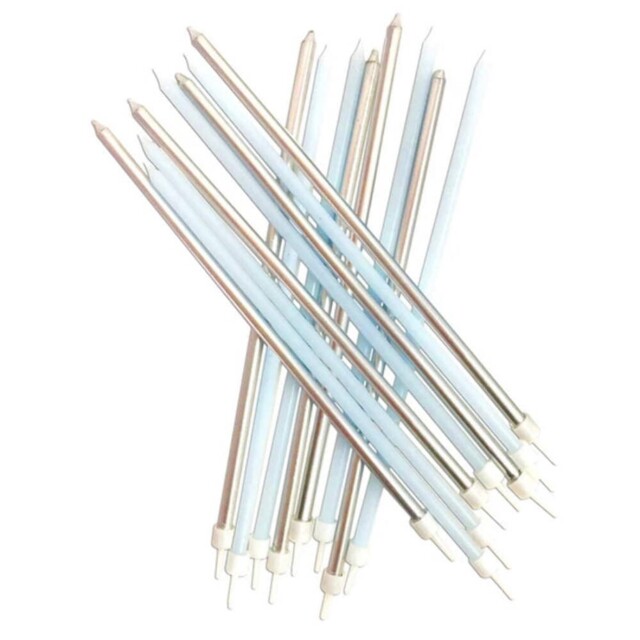 Blue & Silver Extra Long Cake Candles Pack Of 16