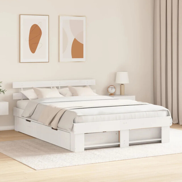Bed Frame With Headboard White 160 X 200 Cm Solid Pine Wood Vidaxl