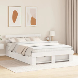 Bed Frame With Headboard White 160 X 200 Cm Solid Pine Wood Vidaxl