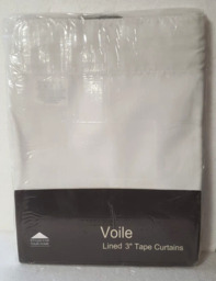 "Styled For Your Home Lined 3"" Tape Curtains Lined Voile White 44 X 54"