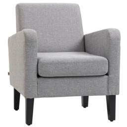 Armchair Light Grey Linen-feel Fabric Rubber Wood Legs 66x72x74cm