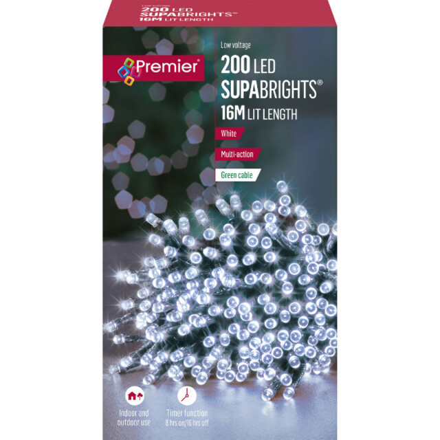 200 Led Premier Supabrights White (green Cable) String Lights