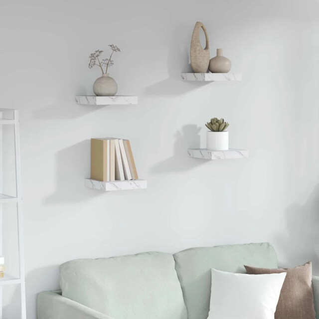 Wall Shelf 4 Pcs White Marble 23 X 23.5 X 4 Cm Engineered Wood Vidaxl