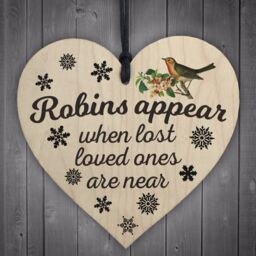 Robins Appear Wooden Hanging Heart Memorial Christmas Tree Decoration