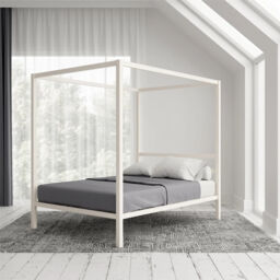 Modern Metal Canopy Four Post Double Bed In White By Dorel